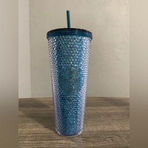 Starbucks teal glitter studded
